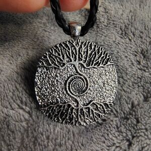Antique silver toned Tree of Life Yggdrasil medallion necklace